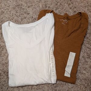 White and Brown V-Neck T-Shirts